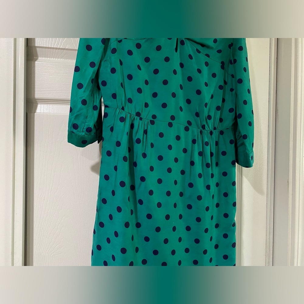 Boden Silk Blend Polka Dot Dress Green and‎ Navy Size 8 - Picture 3 of 10